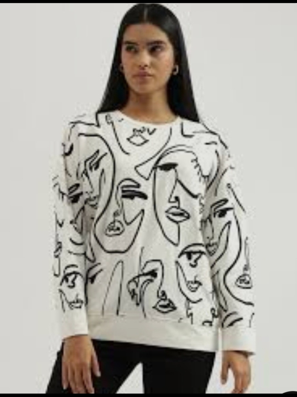 LA Heart Abstract Face Print White Sweater